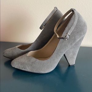 Aldo grey suede heels with ankle straps